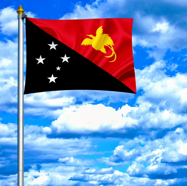 Papua-Neuguinea schwenkt Flagge gegen blauen Himmel — Stockfoto
