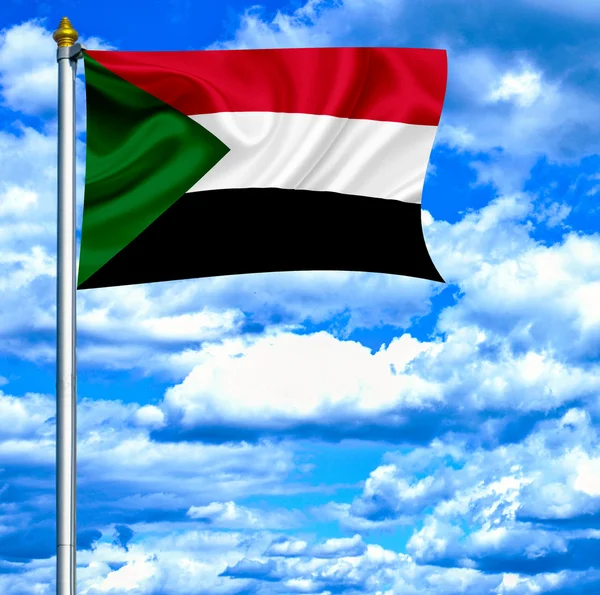 Sudão agitando bandeira contra o céu azul — Fotografia de Stock