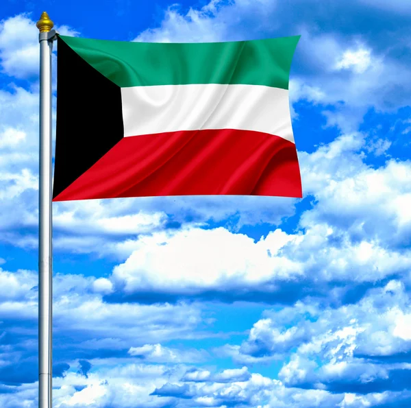 Kuwait schwenkt Flagge gegen blauen Himmel — Stockfoto