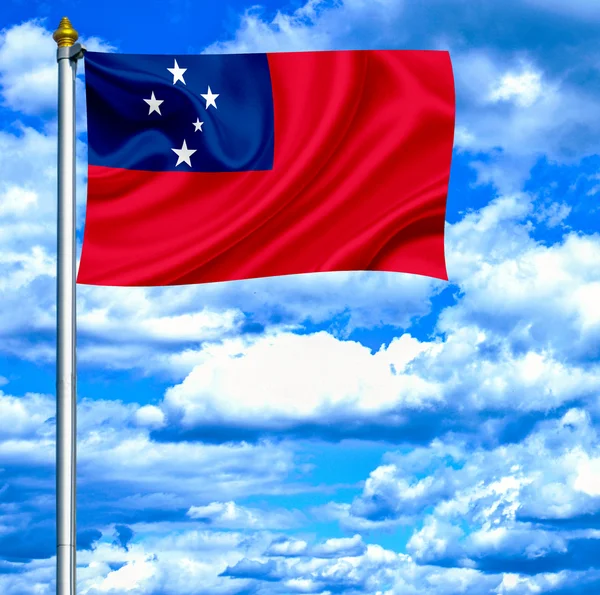 Самоа, розмахуючи прапором проти синього неба — стокове фото