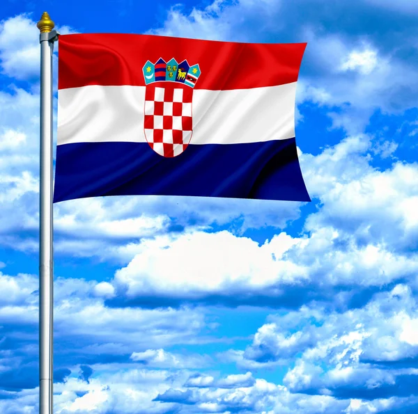 Croacia ondeando bandera contra el cielo azul — Foto de Stock