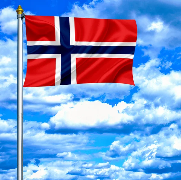 ノルウェーの旗を振りながら青い空を背景 — ストック写真