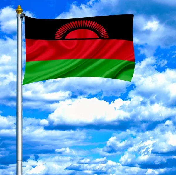 Малави размахивает флагом на фоне голубого неба — стоковое фото
