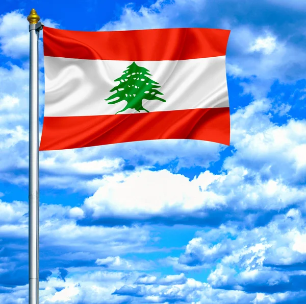 Libanon zwaaien vlag tegen blauwe hemel — Stockfoto