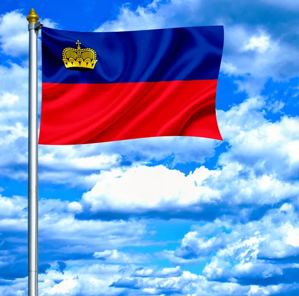 Liechtenstein ondeando bandera contra el cielo azul — Foto de Stock