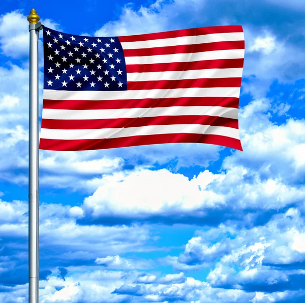 Estados Unidos de América ondeando bandera contra el cielo azul — Foto de Stock