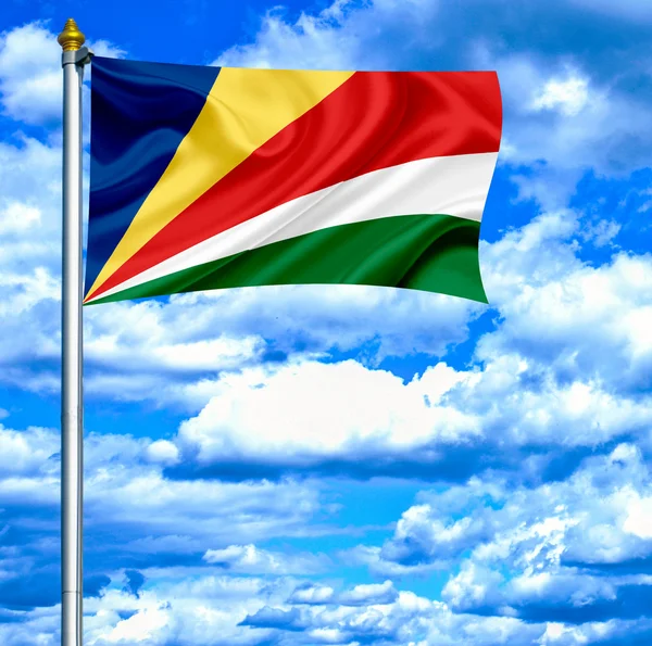 stock image Seychelles waving flag against blue sky