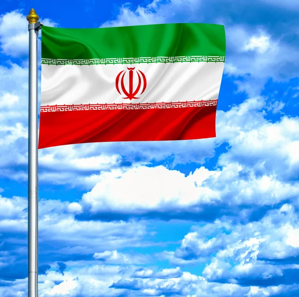 Iran waving flag against blue sky — Stock Photo, Image