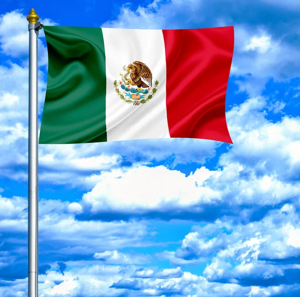 Mexico vlag tegen blauwe hemel — Stockfoto