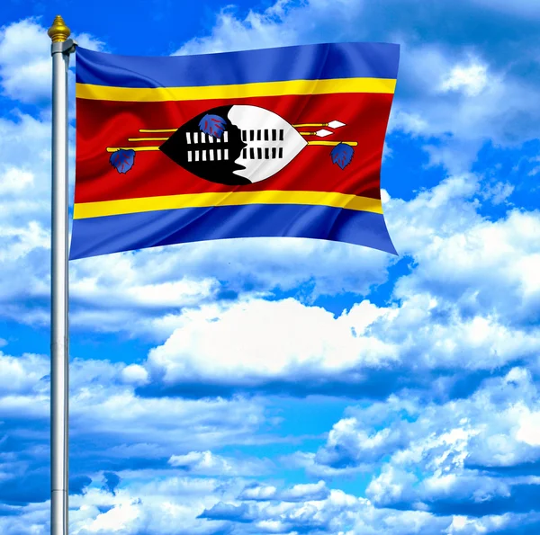 Swaziland sventola bandiera contro il cielo blu — Foto Stock