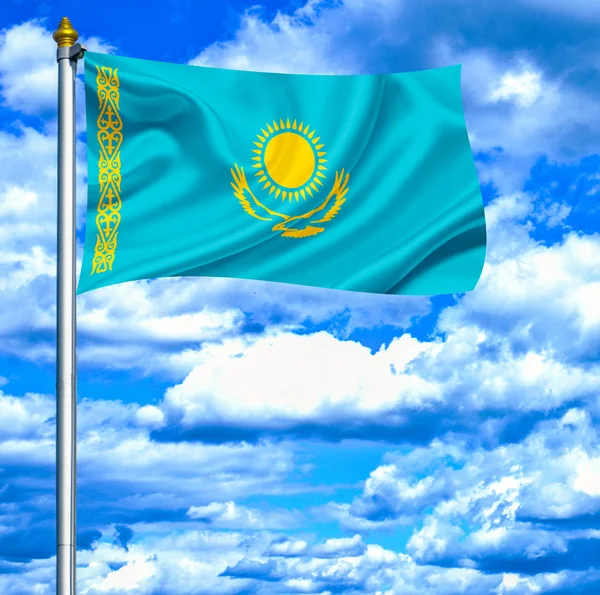 stock image Kazakhstan waving flag against blue sky