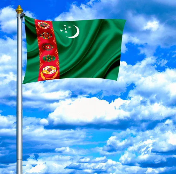 stock image Turkmenistan waving flag against blue sky