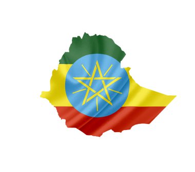 Map of Ethiopia with waving flag isolated on white clipart