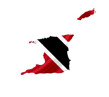 trinidad ve tobago haritası üzerinde beyaz izole bayrak sallayarak ile