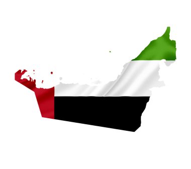 Map of United Arab Emirates with waving flag isolated on white clipart