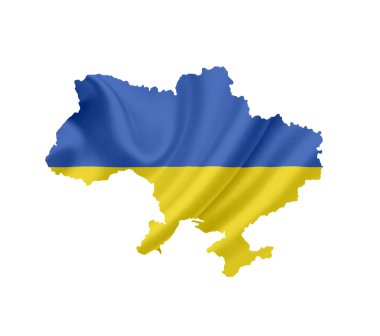 Map of Ukraine with waving flag isolated on white clipart