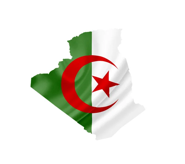 Az elszigetelt fehér zászlót lengetve Algéria Térkép — Stock Fotó
