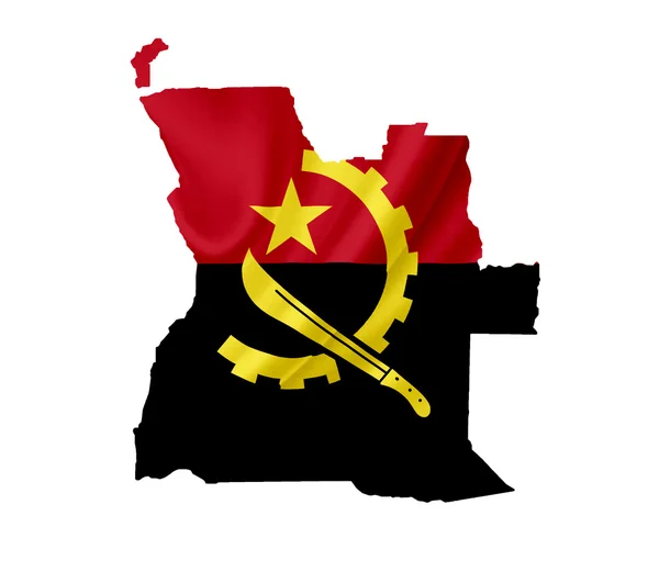 Kaart van angola met zwaaien vlag geïsoleerd op wit — Stockfoto