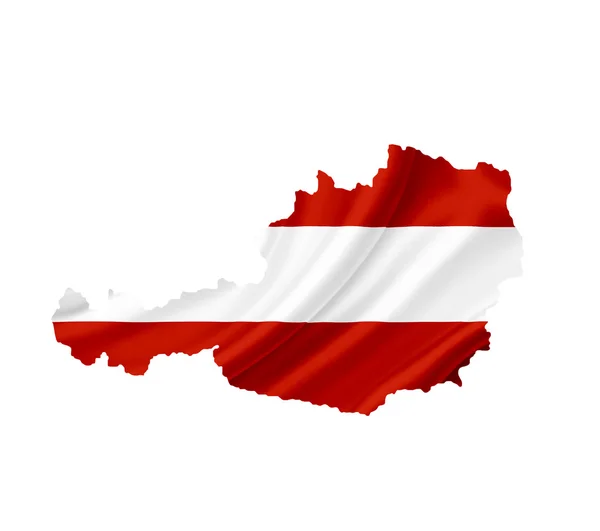 Mapa de Austria con bandera ondeante aislado en blanco —  Fotos de Stock