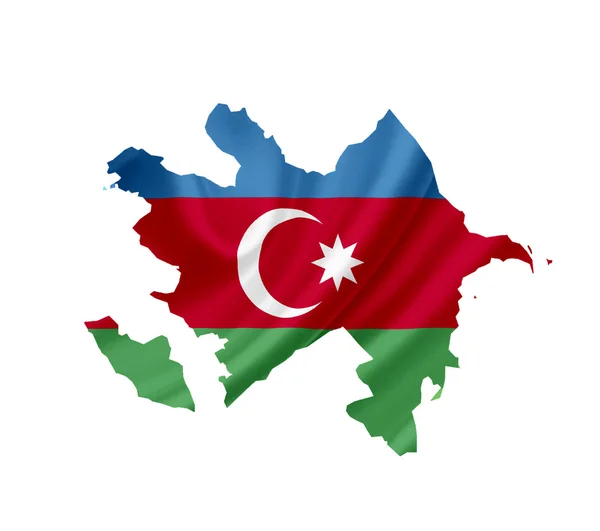 Карта Азербайджана с развевающимся флагом, изолированным на белом — стоковое фото