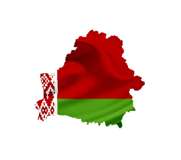 Mapa Białorusi macha na białym tle flaga — Zdjęcie stockowe