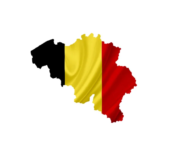 Kaart van België met zwaaien vlag geïsoleerd op wit — Stockfoto