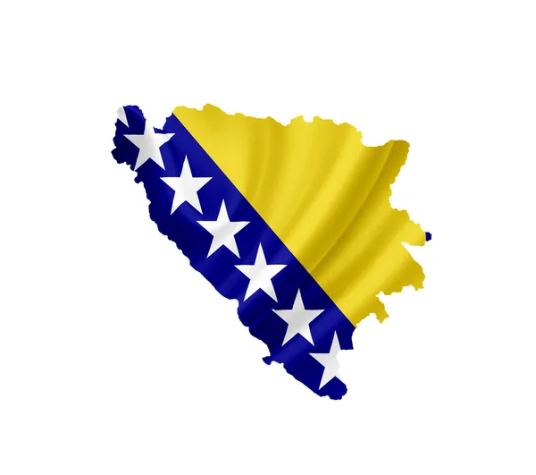 Integetett zászló elszigetelt fehér Bosznia és Hercegovina Térkép — Stock Fotó