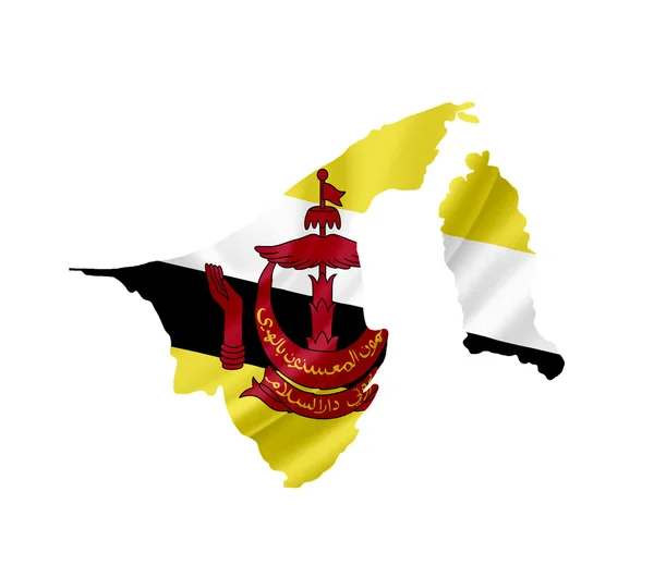 Карта Брунея с развевающимся флагом изолирована на белом — стоковое фото