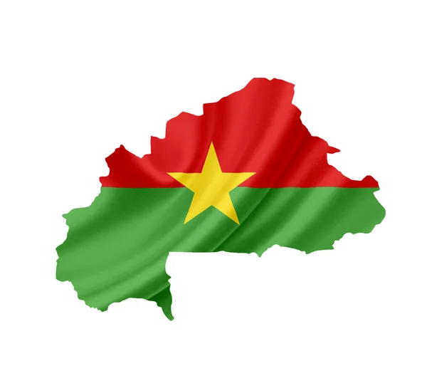 Mappa del Burkina Faso con bandiera sventolata isolata su bianco — Foto Stock