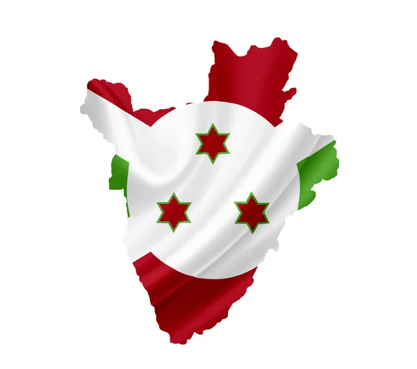 Carte du Burundi avec drapeau ondulé isolé sur blanc — Photo