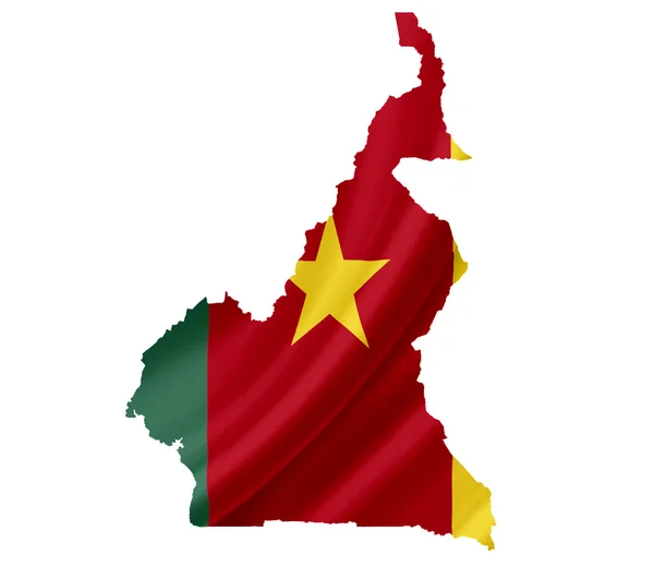 Kartta Kamerun heiluttaen lippu eristetty valkoinen — kuvapankkivalokuva