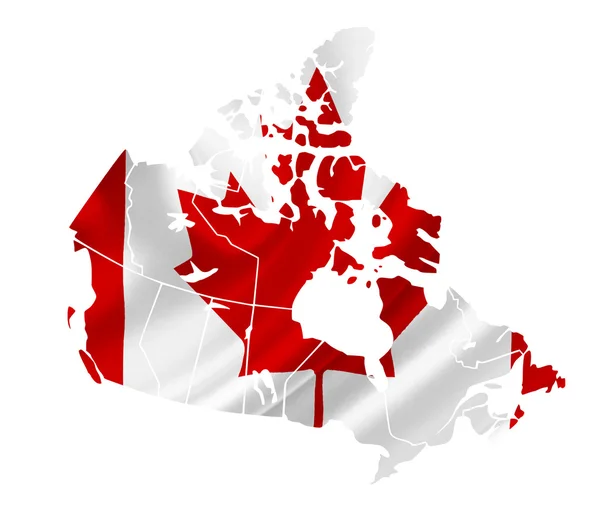 Map of Canada with waving flag isolated on white — Stock Photo, Image