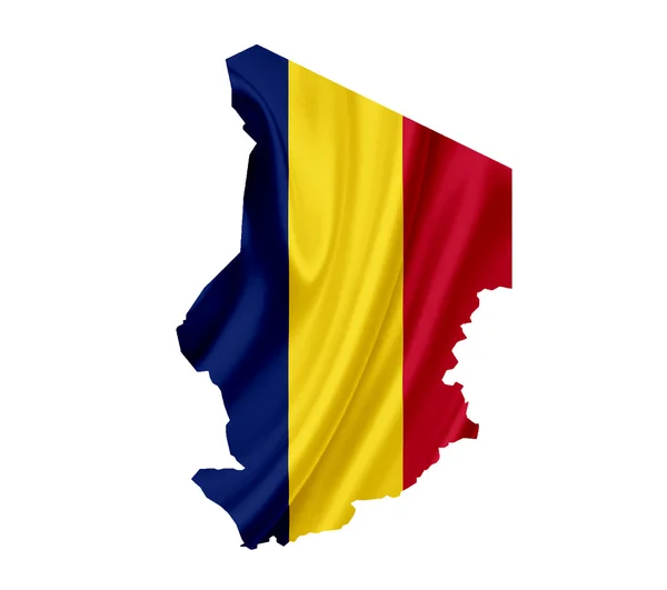Carte du Tchad avec drapeau ondulé isolé sur blanc — Photo