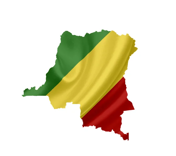 Mapa de Congo con bandera ondeante aislado en blanco —  Fotos de Stock