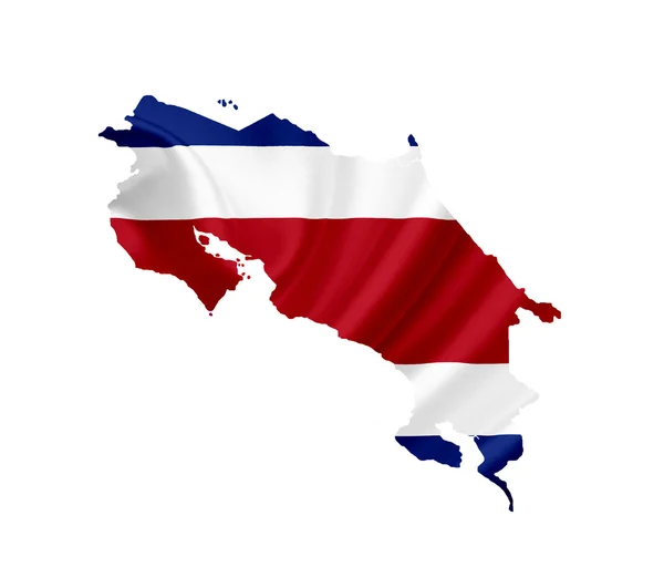 Mapa da Costa Rica com bandeira acenando isolado em branco — Fotografia de Stock