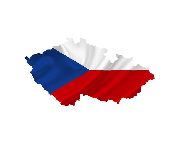 Map of Czech Republic with waving flag isolated on white — Stock Photo, Image