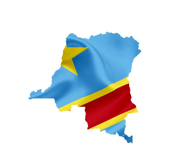 Mapa z Demokratycznej Republiki Konga z macha flagą na tle — Zdjęcie stockowe