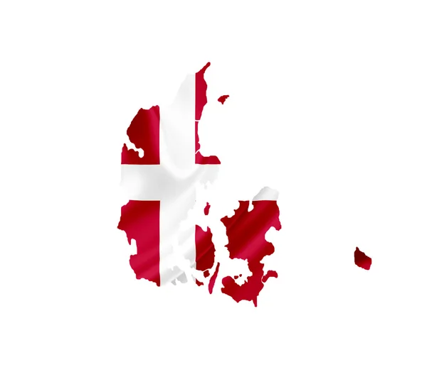 Χάρτης της Δανίας με το κυματοειδές σημαίας απομονώνονται σε λευκό — Φωτογραφία Αρχείου