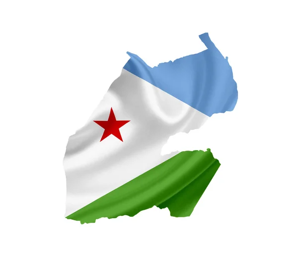 Карта Джибути с размахивающим флагом изолирована на белом — стоковое фото