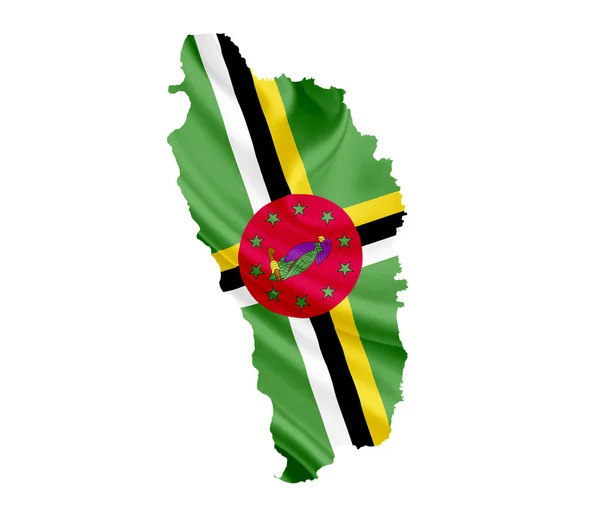 Mapa de Dominica com bandeira acenando isolado em branco — Fotografia de Stock