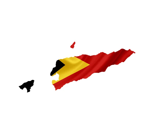 Карта Восточного Тимора с размахивающим флагом изолирована на белом — стоковое фото