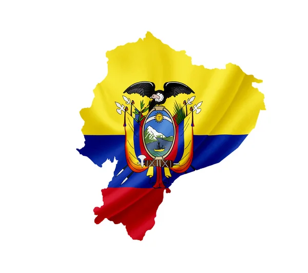 Carte de l'Équateur avec drapeau ondulé isolé sur blanc — Photo