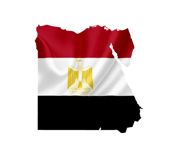 Map of Egypt with waving flag isolated on white — Stock Photo, Image