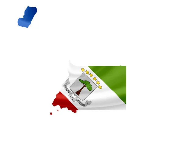 Karte von Äquatorialguinea mit schwenkender Flagge isoliert auf weiß — Stockfoto