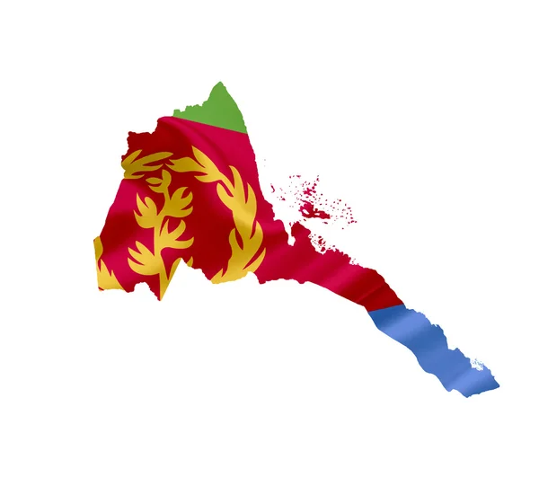Kaart van eritrea met zwaaien vlag geïsoleerd op wit — Stockfoto