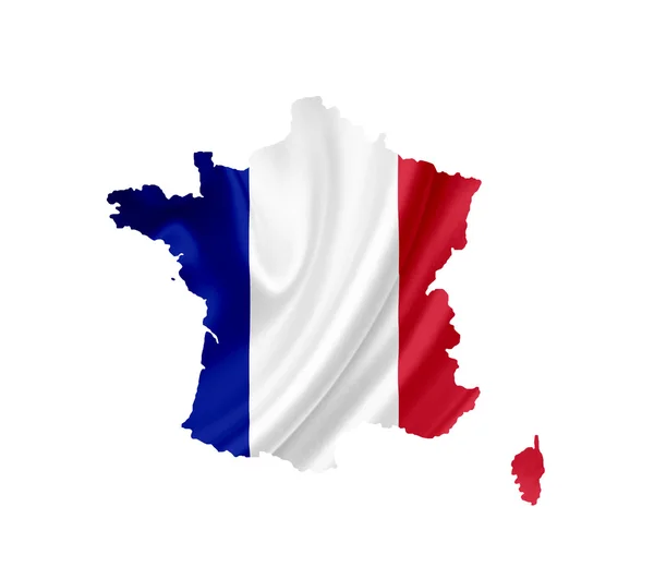 Karta över Frankrike med viftande flagga isolerad på vit — Stockfoto