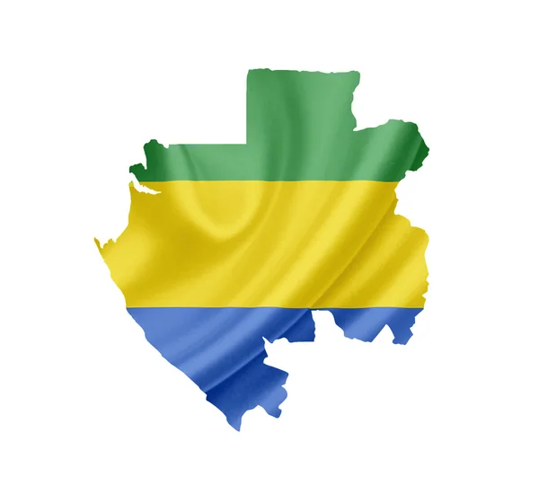 Carte du Gabon avec drapeau ondulé isolé sur blanc — Photo
