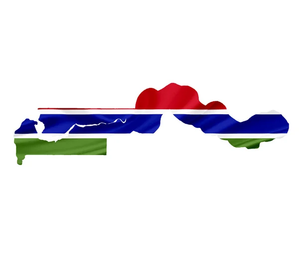 Mapa da Gâmbia com bandeira acenando isolado em branco — Fotografia de Stock