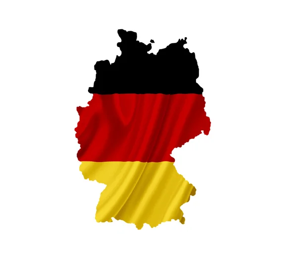 Карта Германии с размахивающим флагом, изолированным на белом — стоковое фото