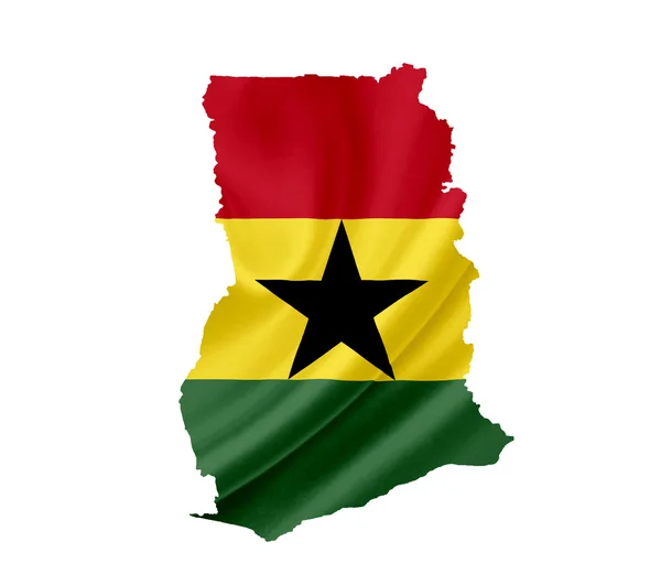 Carte du Ghana avec drapeau ondulé isolé sur blanc — Photo